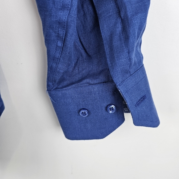 ELMO Taormina Italy Men's Linen Blue Long Sleeve Button Up Shirt Size 43 - Picture 8 of 15